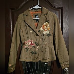 Floral Embroidered Tan Blazer